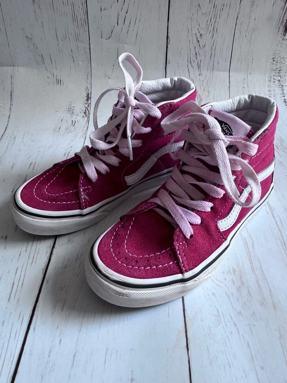 Vans Kids Sk8-Hi High Top Sneakers Red Pink White Size 12